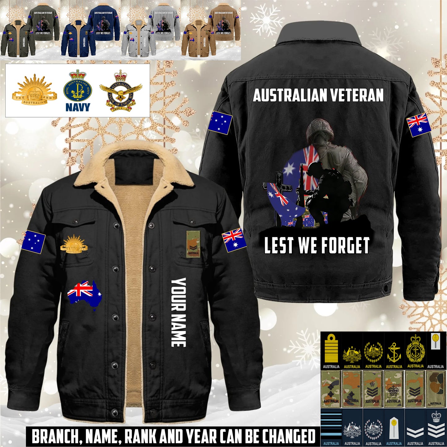 Personalized Australia Soldier/ Veteran With Name And Rank Cargo Fleece Jacket - 17635968