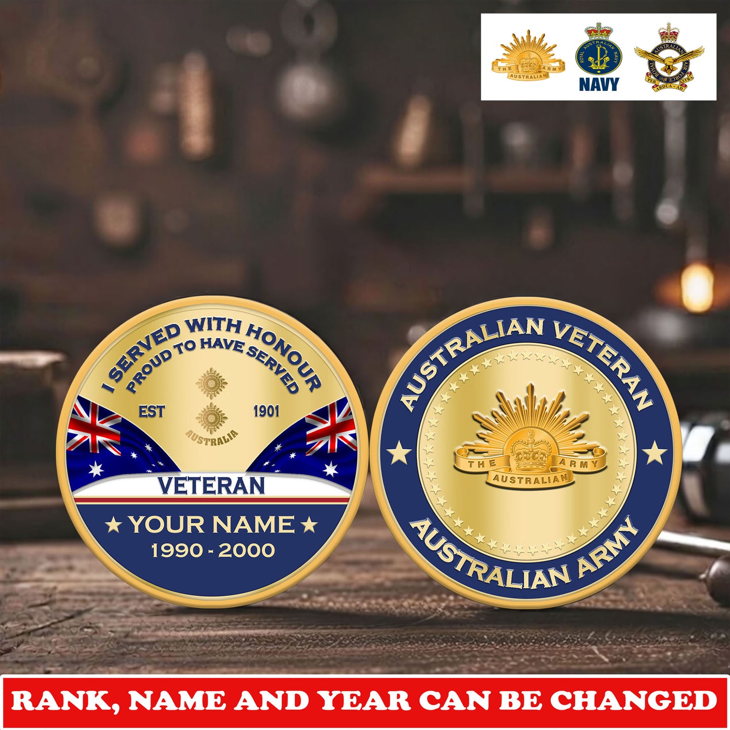 Personalized Australia Veteran/ Soldier With Rank, Name And Year Challenge Coin - 17731008