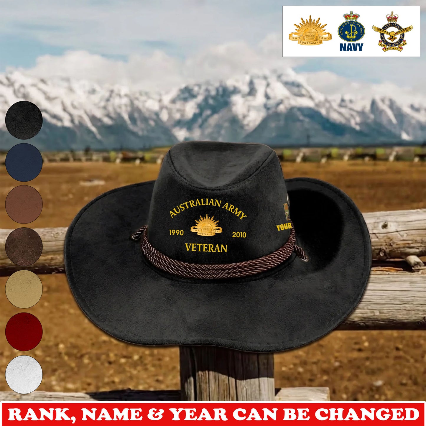 Personalized Australia Soldier/ Veteran With Rank, Name and Year Cowboy Hat - 17752608