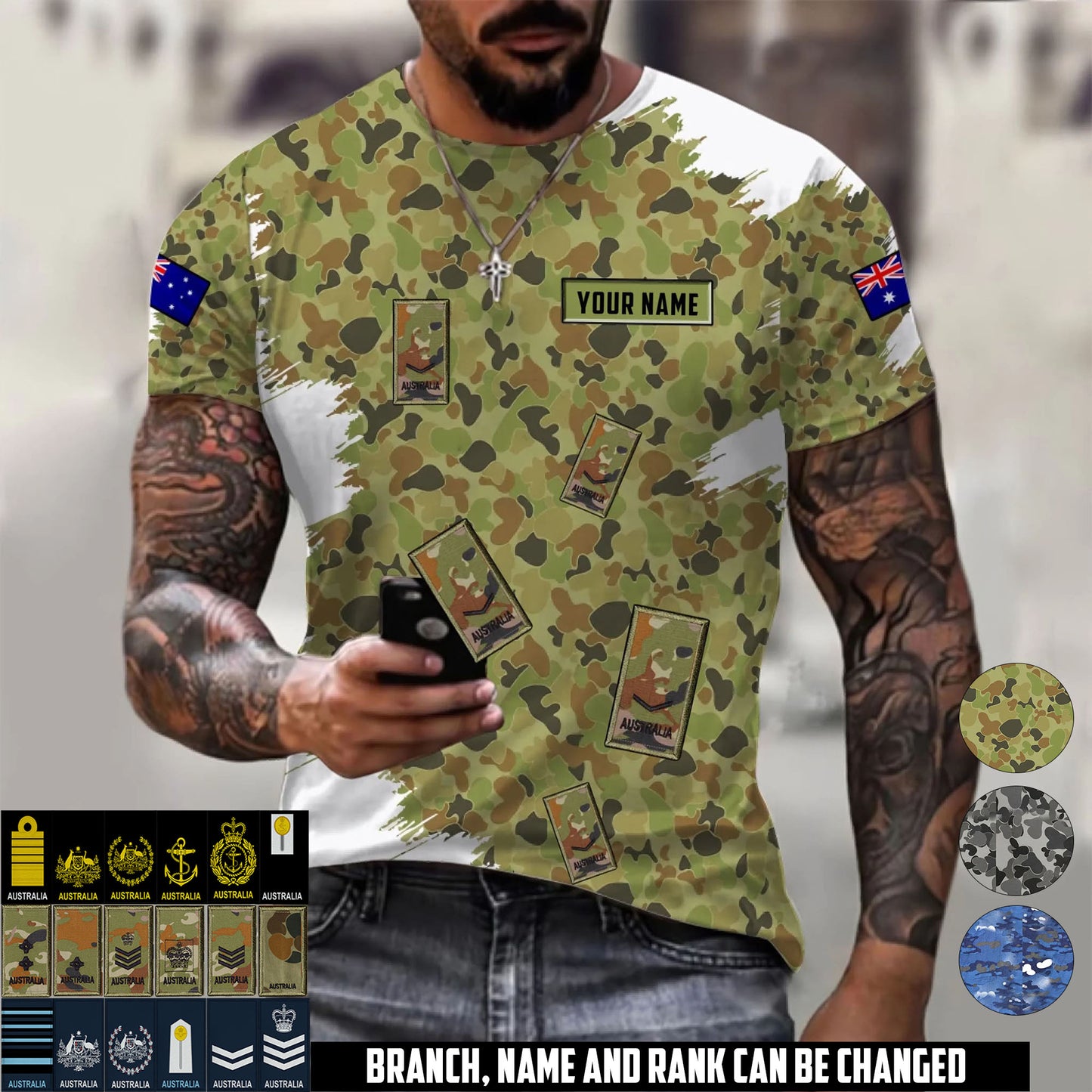 Personalized Australia Soldier/Veteran Camo with Name and Rank T-Shirt All Over Printed - 17665344