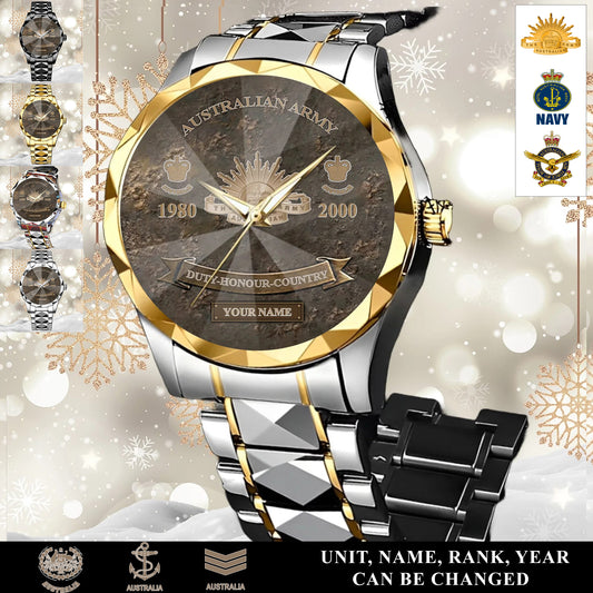Personalized Australia Soldier/Veteran with Name, Year and Rank Diamond-Cut Bezel Watch - 17649792