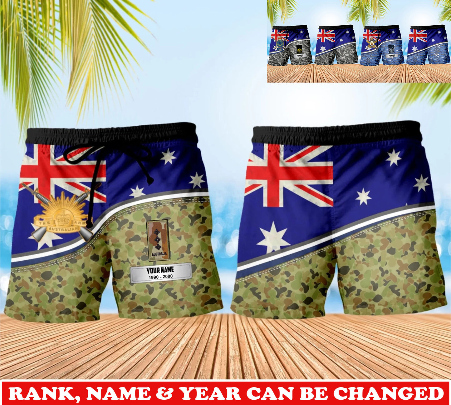 Personalized Australia Soldier/Veteran Camo with Rank, Name & Year Short All Over Printed - 17740512