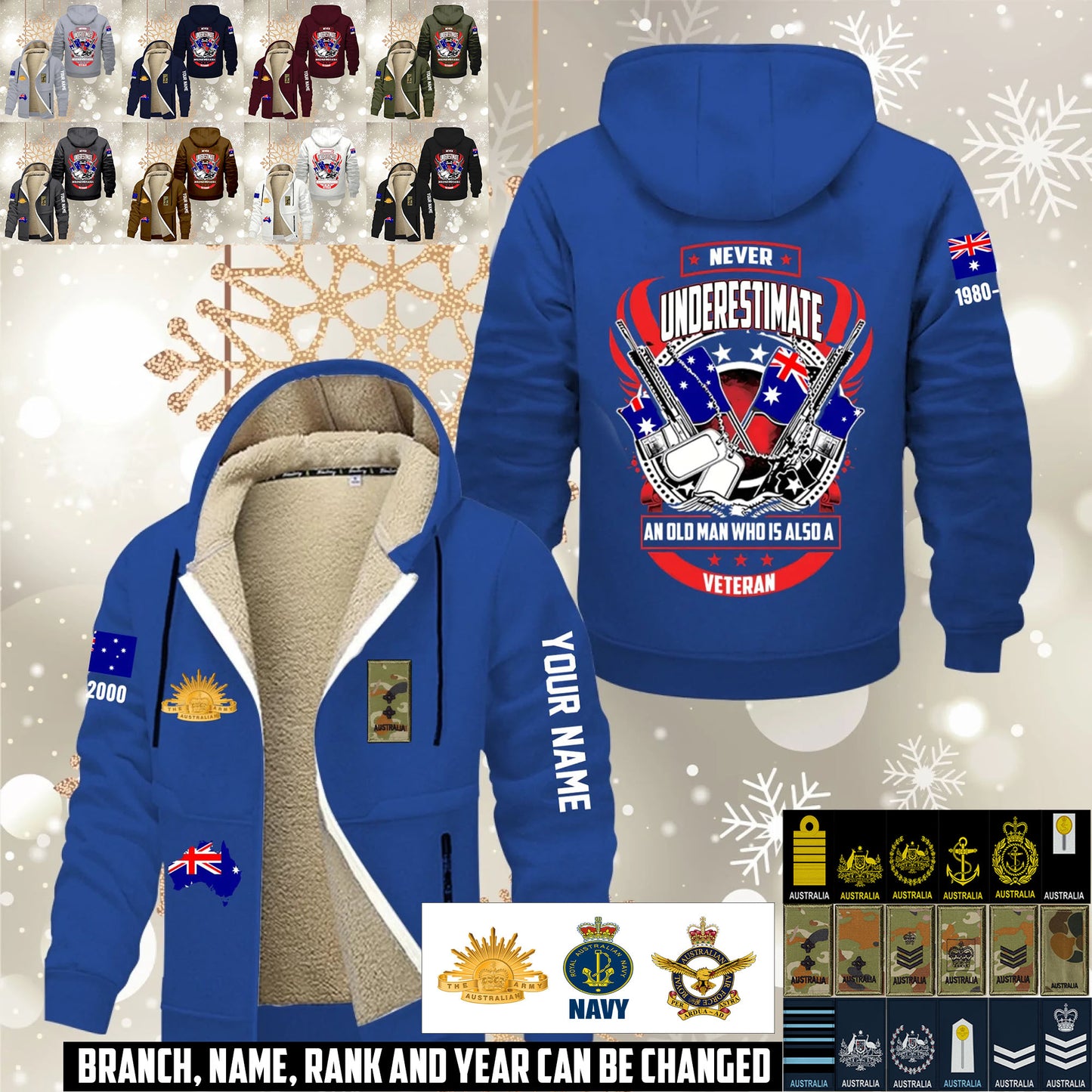 Personalized Australia Soldier/ Veteran With Name, Year And Rank Hoodie Zip Velvet Coat - 17646336