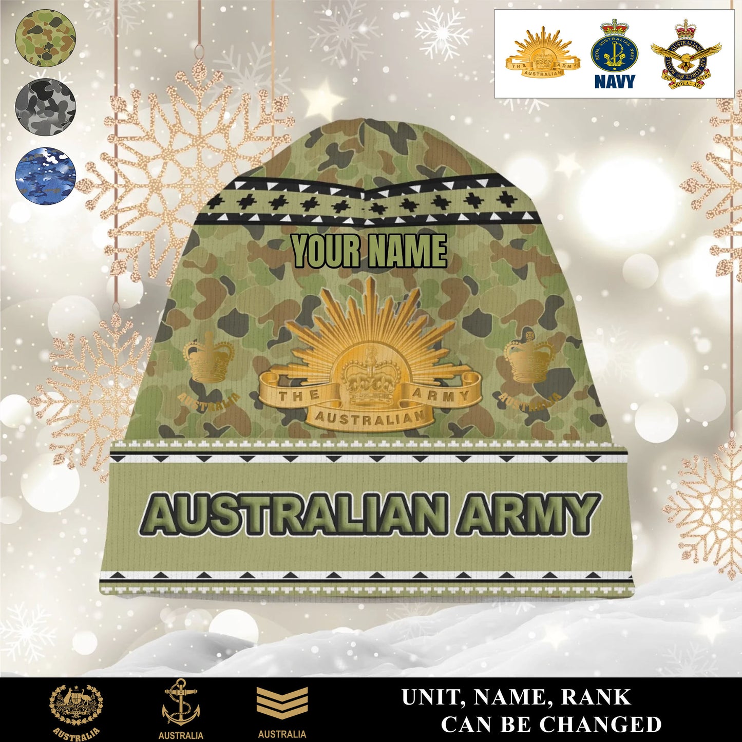 Personalized Australia Soldier/Veteran Camo with Rank And Name Beanie Hat - 1765238400