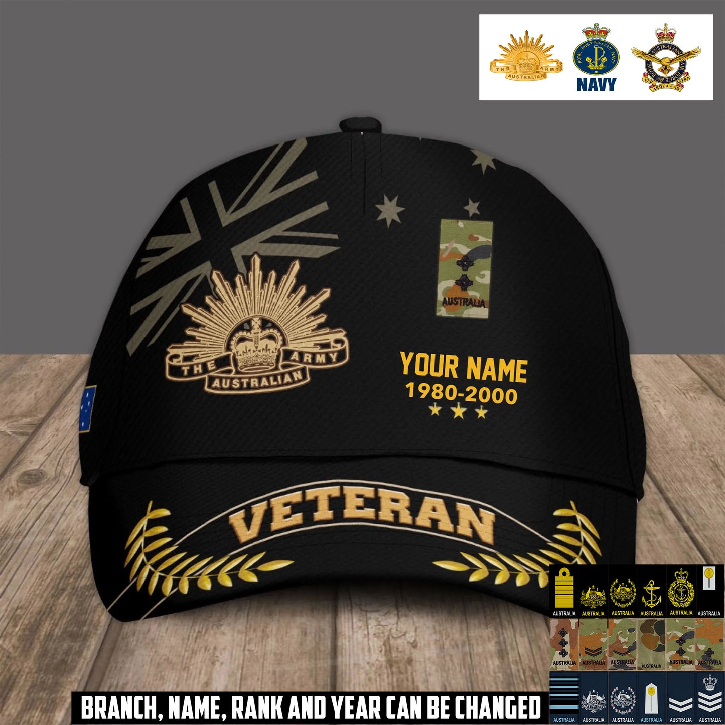 Personalized Name Year & Rank Australia Soldier/Veterans Baseball Cap - 1759968004