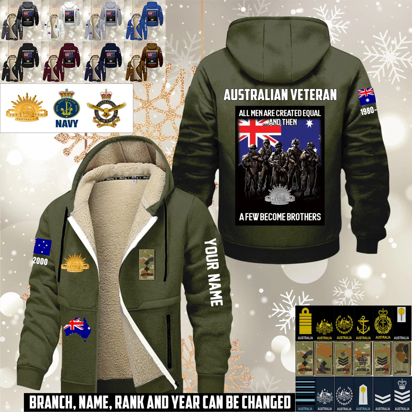 Personalized Australia Soldier/ Veteran With Name, Year And Rank Hoodie Zip Velvet Coat - 17636832