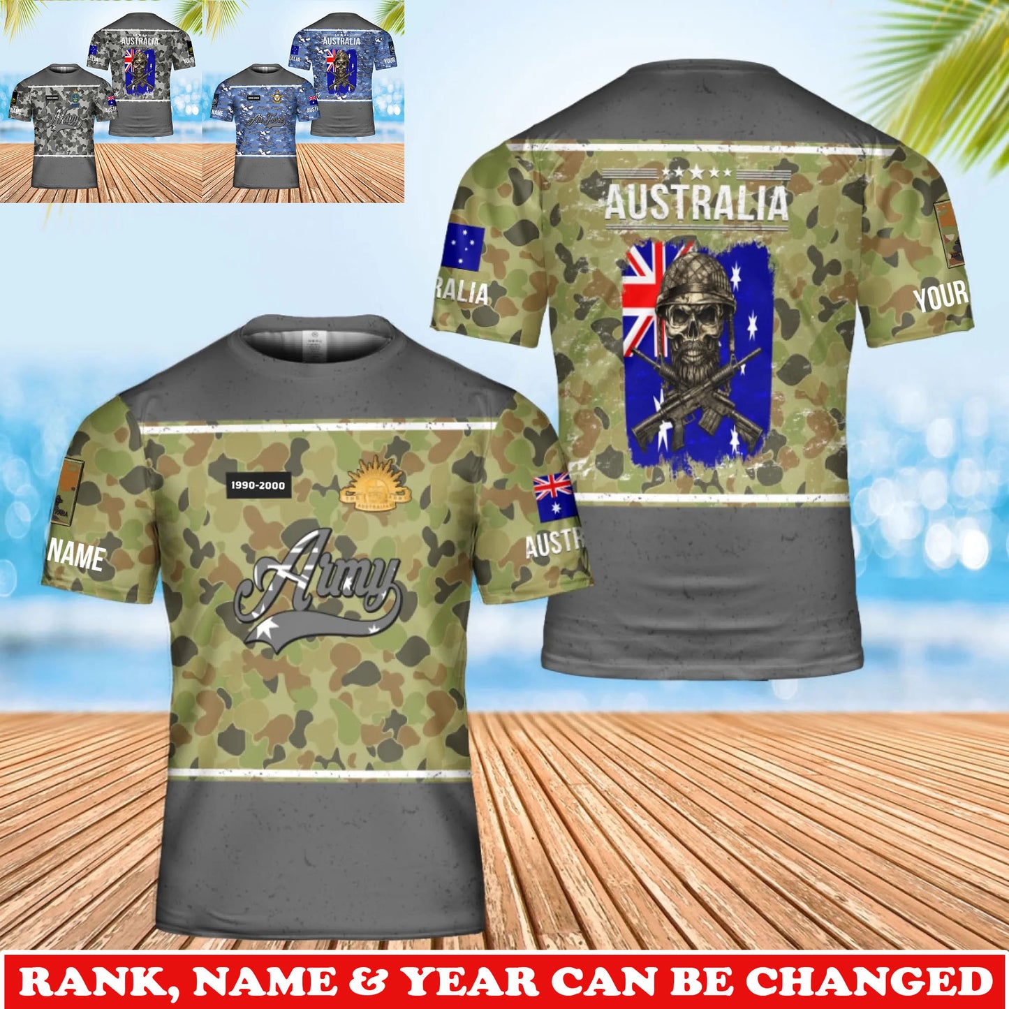Personalized Australia Soldier/Veteran Camo with Rank, Name & Year T-Shirt All Over Printed - 17738784