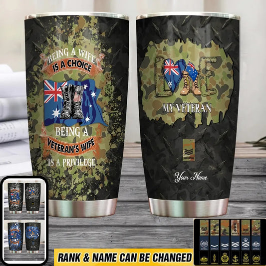 Personalized Australian Veteran/ Soldier With Rank And Name Camo Tumbler All Over Printed 0302240020