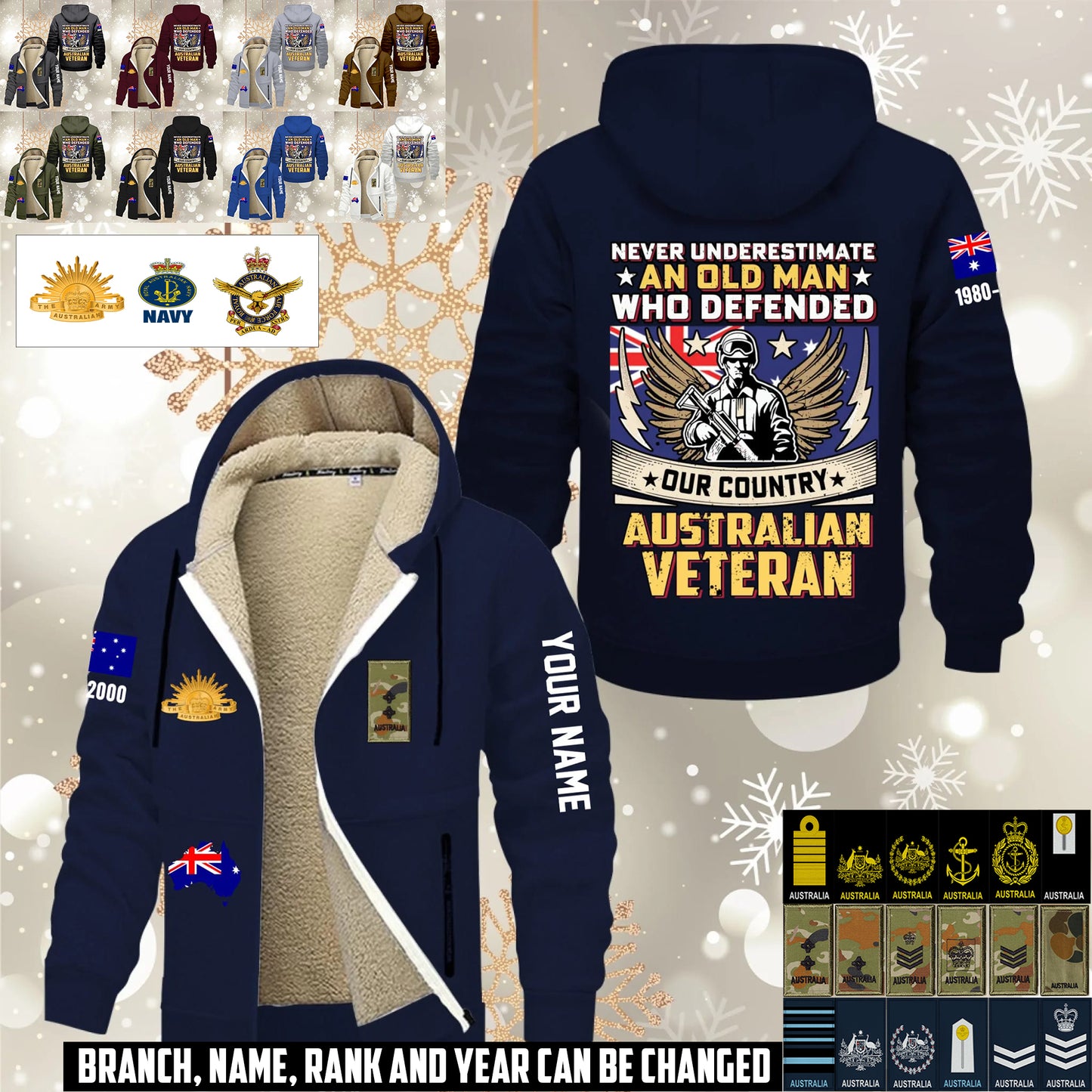 Personalized Australia Soldier/ Veteran With Name, Year And Rank Hoodie Zip Velvet Coat - 17659296