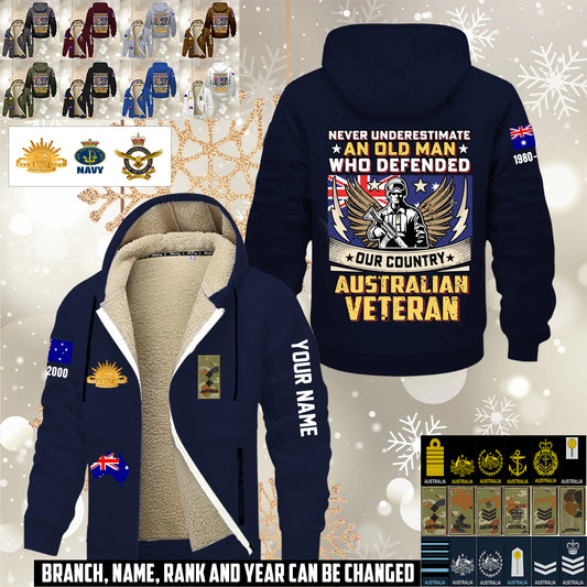 Personalized Australia Soldier/ Veteran With Name, Year And Rank Hoodie Zip Velvet Coat - 17659296