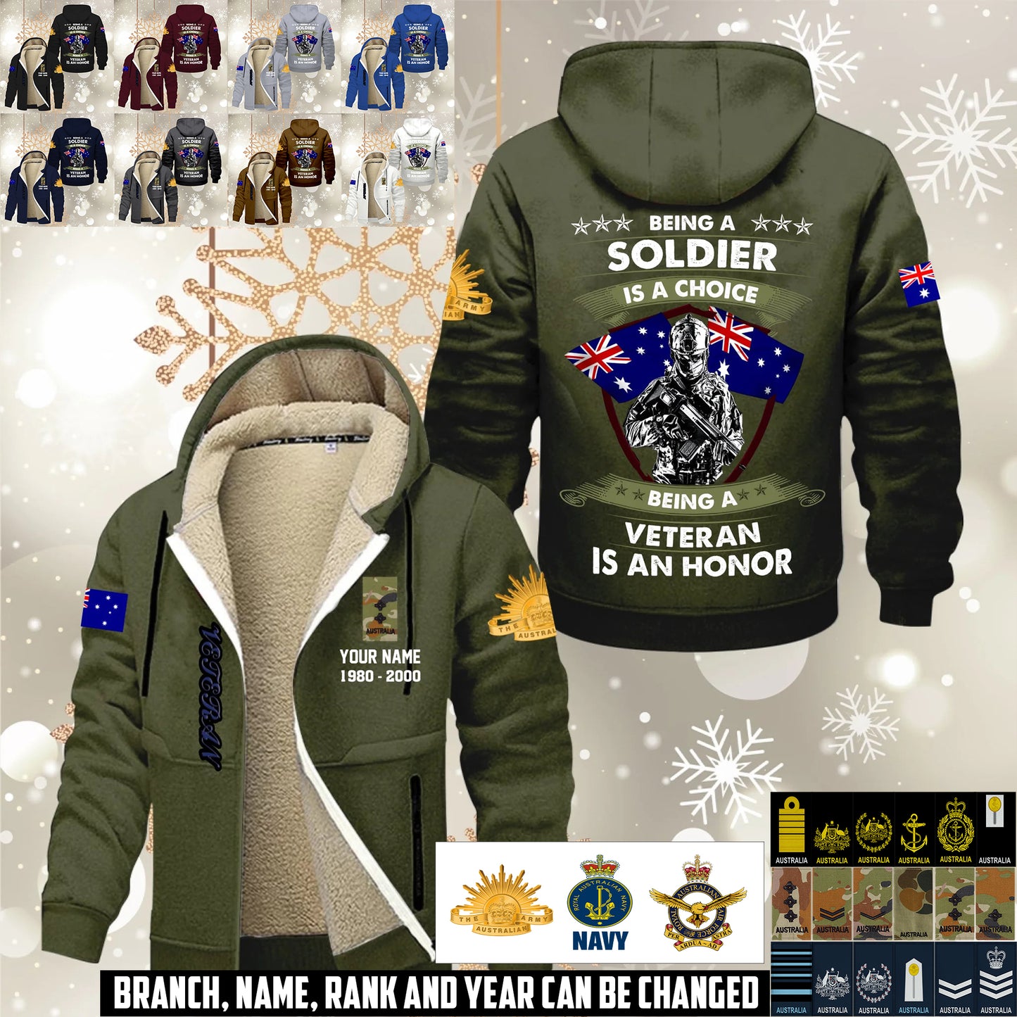 Personalized Australia Soldier/ Veteran With Name, Year And Rank Hoodie Zip Velvet Coat - 17564256