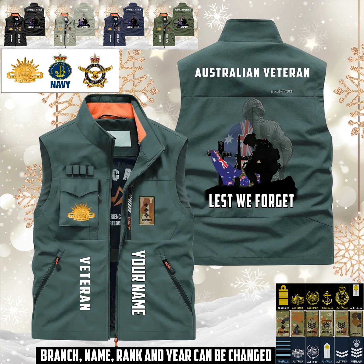 Personalized Australia Soldier/ Veteran With Name & Rank Sleeveless Jacket Multicolor - 17632512