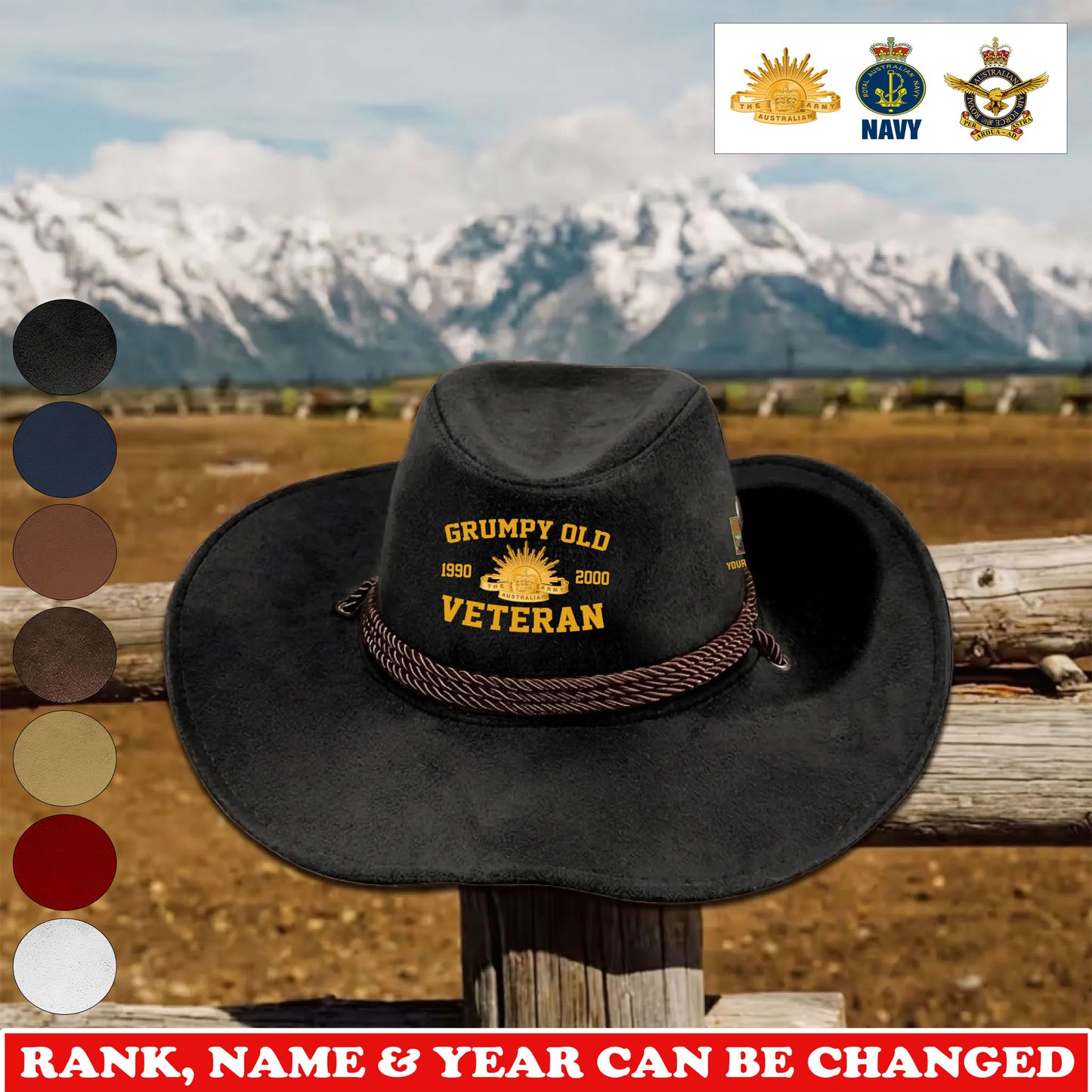 Personalized Australia Soldier/ Veteran With Rank, Name and Year Cowboy Hat - 1775433604