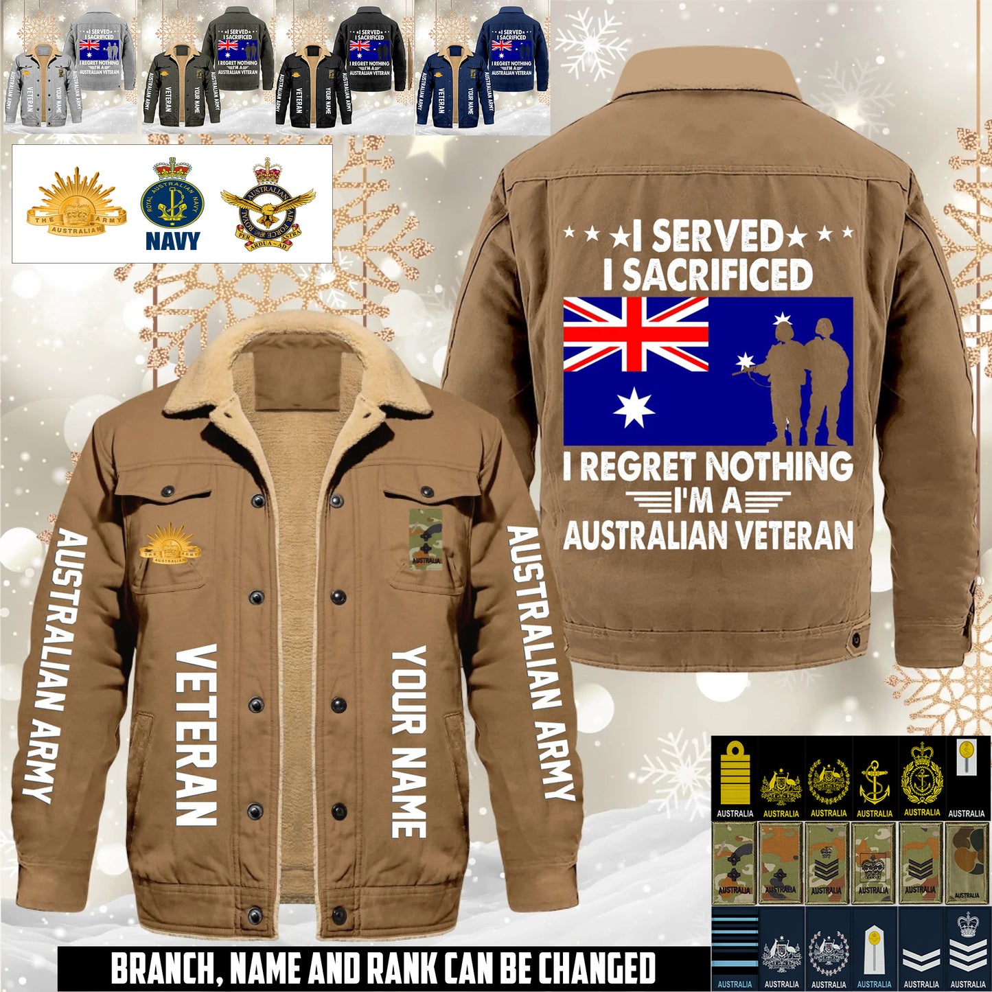 Personalized Australia Soldier/ Veteran With Name And Rank Cargo Fleece Jacket - 1765843200