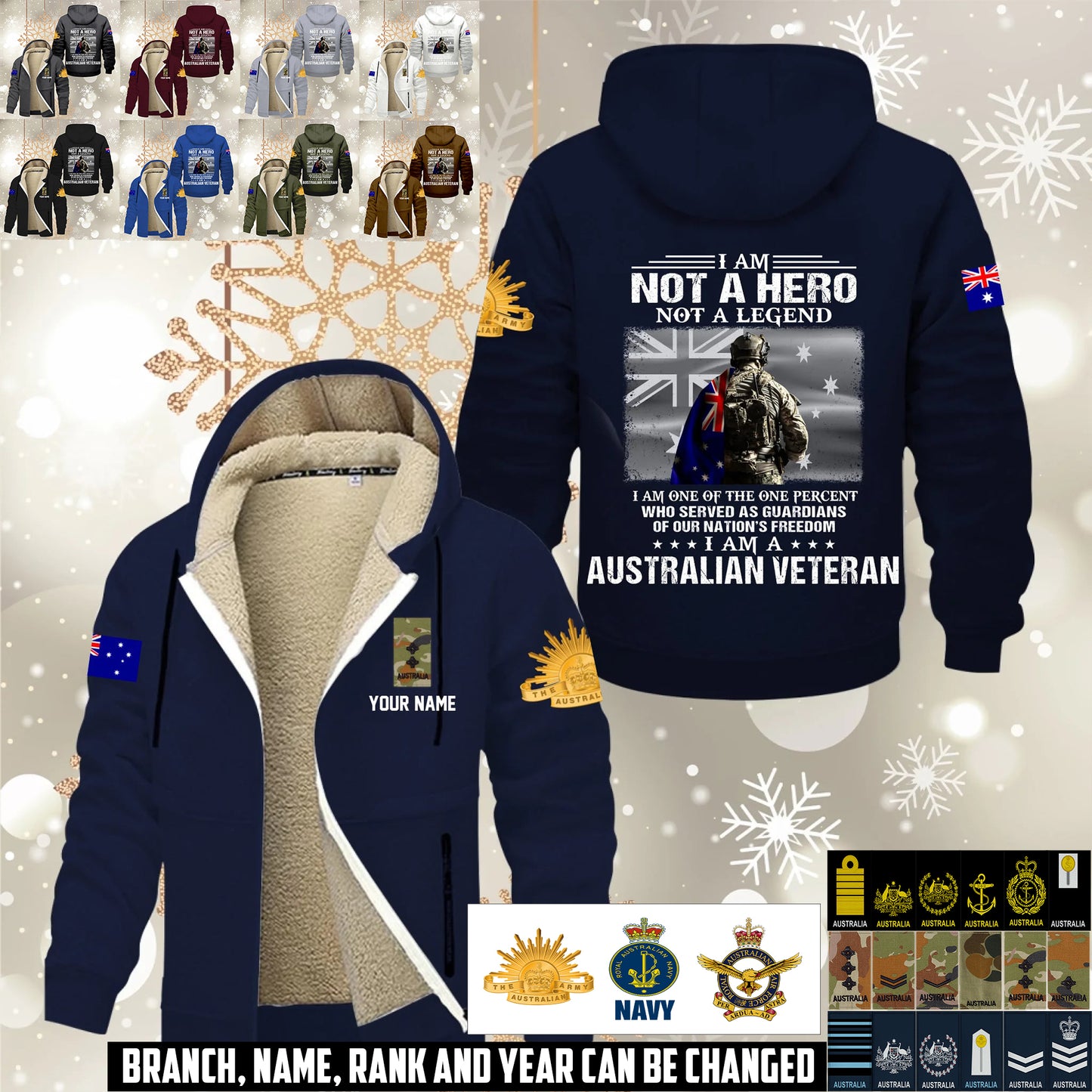 Personalized Australia Soldier/ Veteran With Name And Rank Hoodie Zip Velvet Coat - 17559936