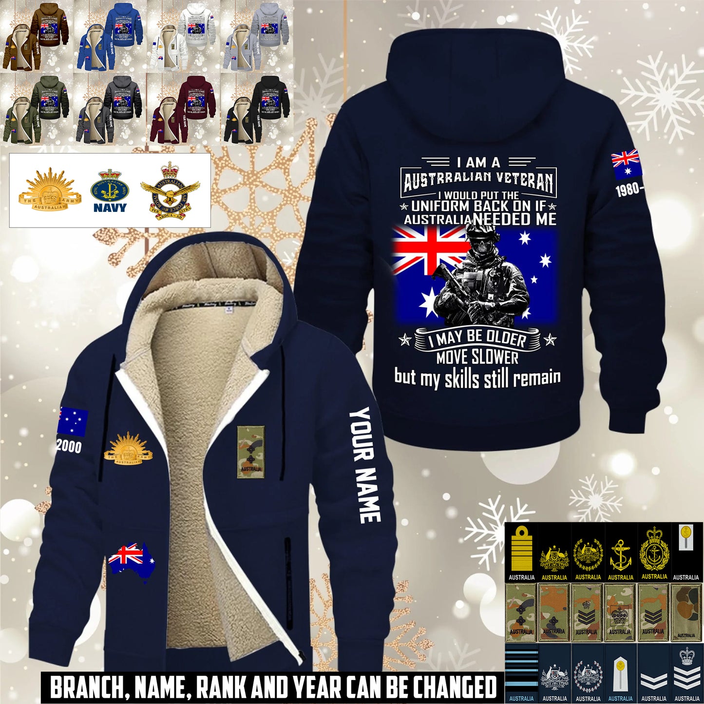 Personalized Australia Soldier/ Veteran With Name, Year And Rank Hoodie Zip Velvet Coat - 1765929600