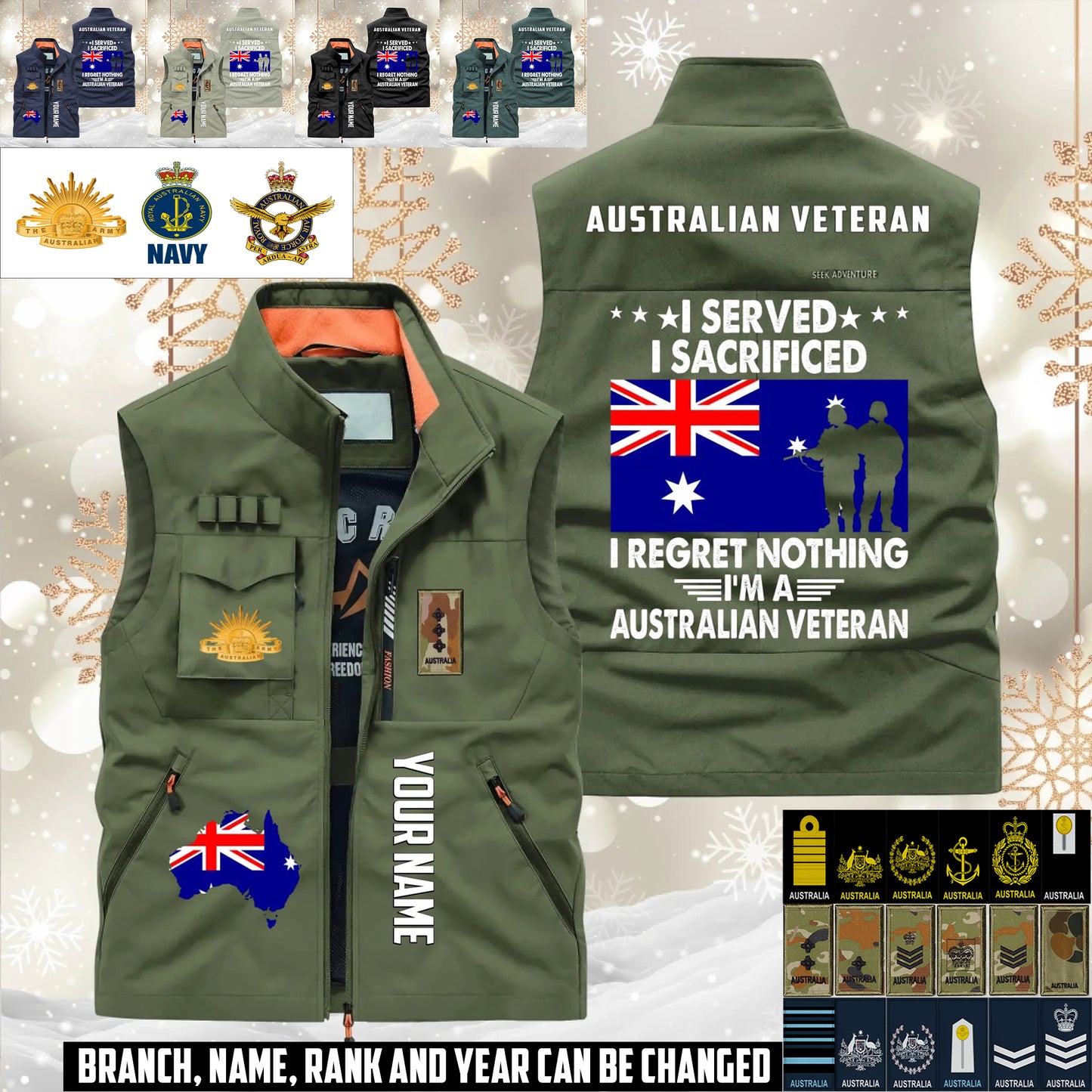 Personalized Australia Soldier/ Veteran With Name & Rank Sleeveless Jacket Multicolor - 17633376