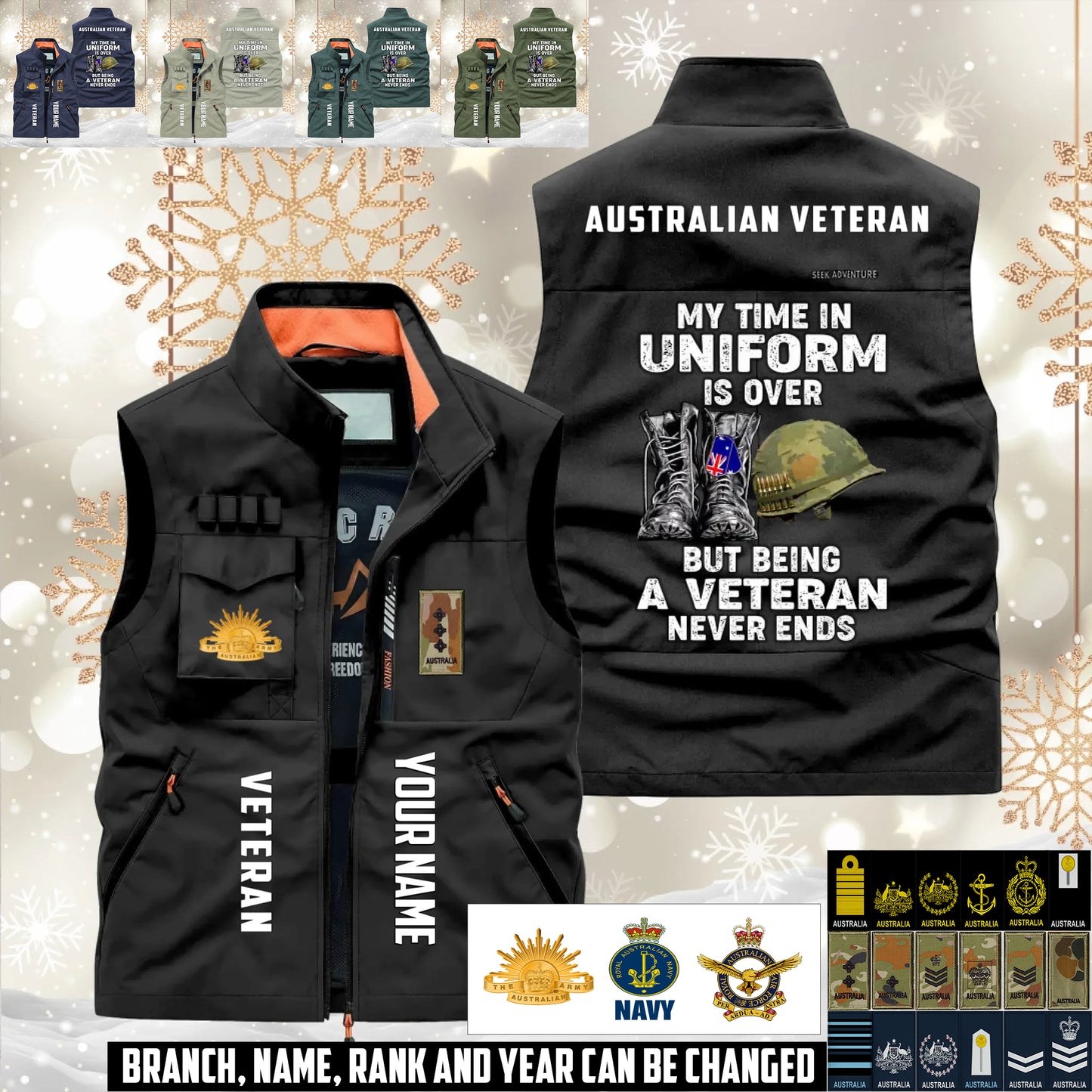 Personalized Australia Soldier/ Veteran With Name & Rank Sleeveless Jacket Multicolor - 17634240