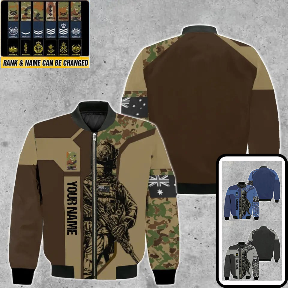 Personalized Australia Soldier/ Veteran Camo With Name And Rank Bomber Jacket 3D Printed - 16950816