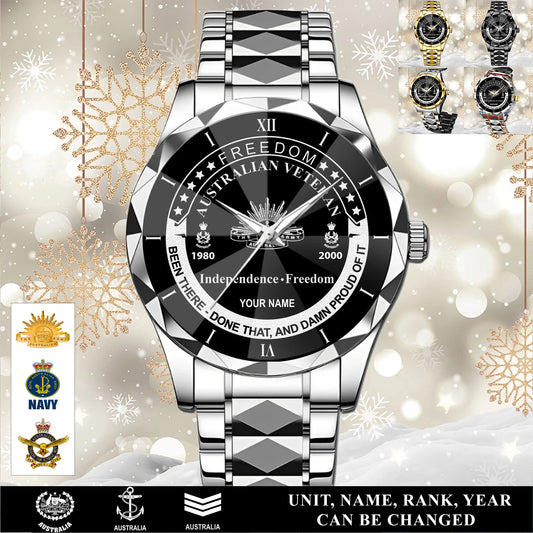 Personalized Australia Soldier/Veteran with Name, Year and Rank Diamond-Cut Bezel Watch - 17650656