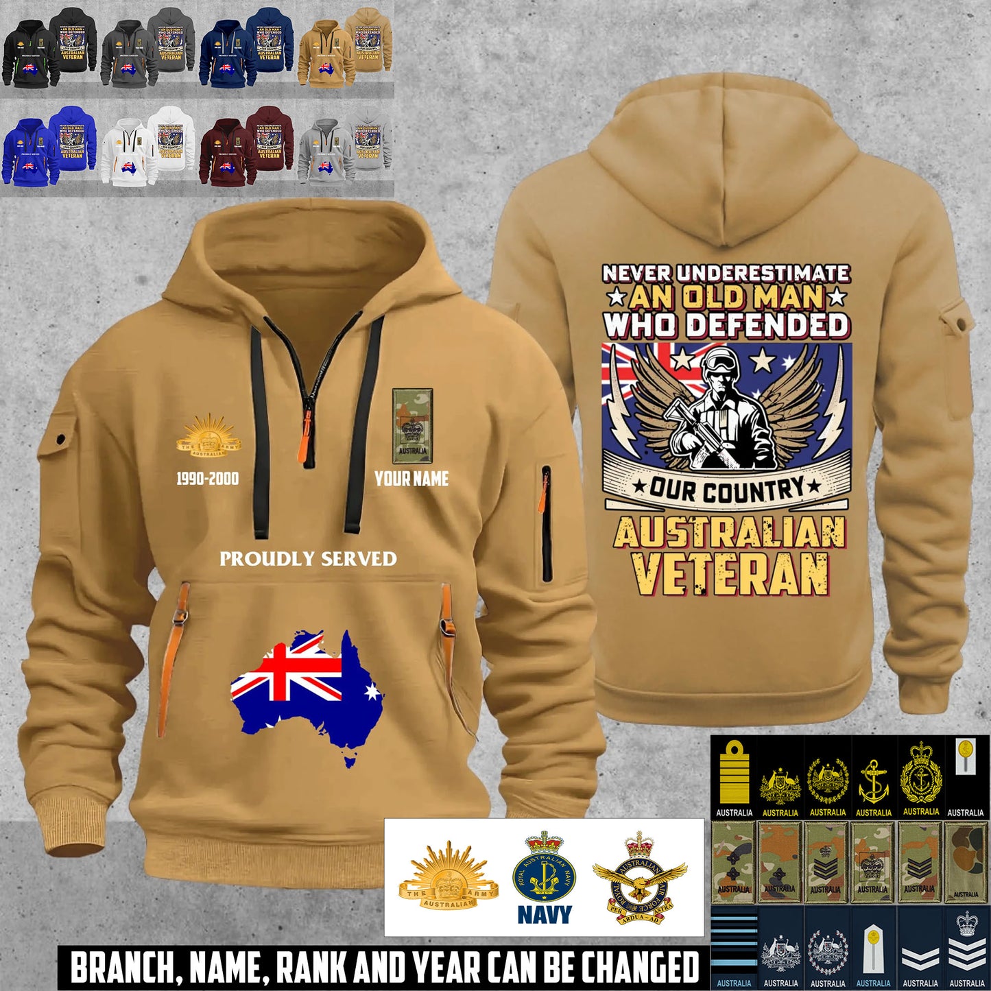 Personalized Australia Soldier/ Veteran With Name, Year And Rank Zip Hoodie Multicolor - 17667072