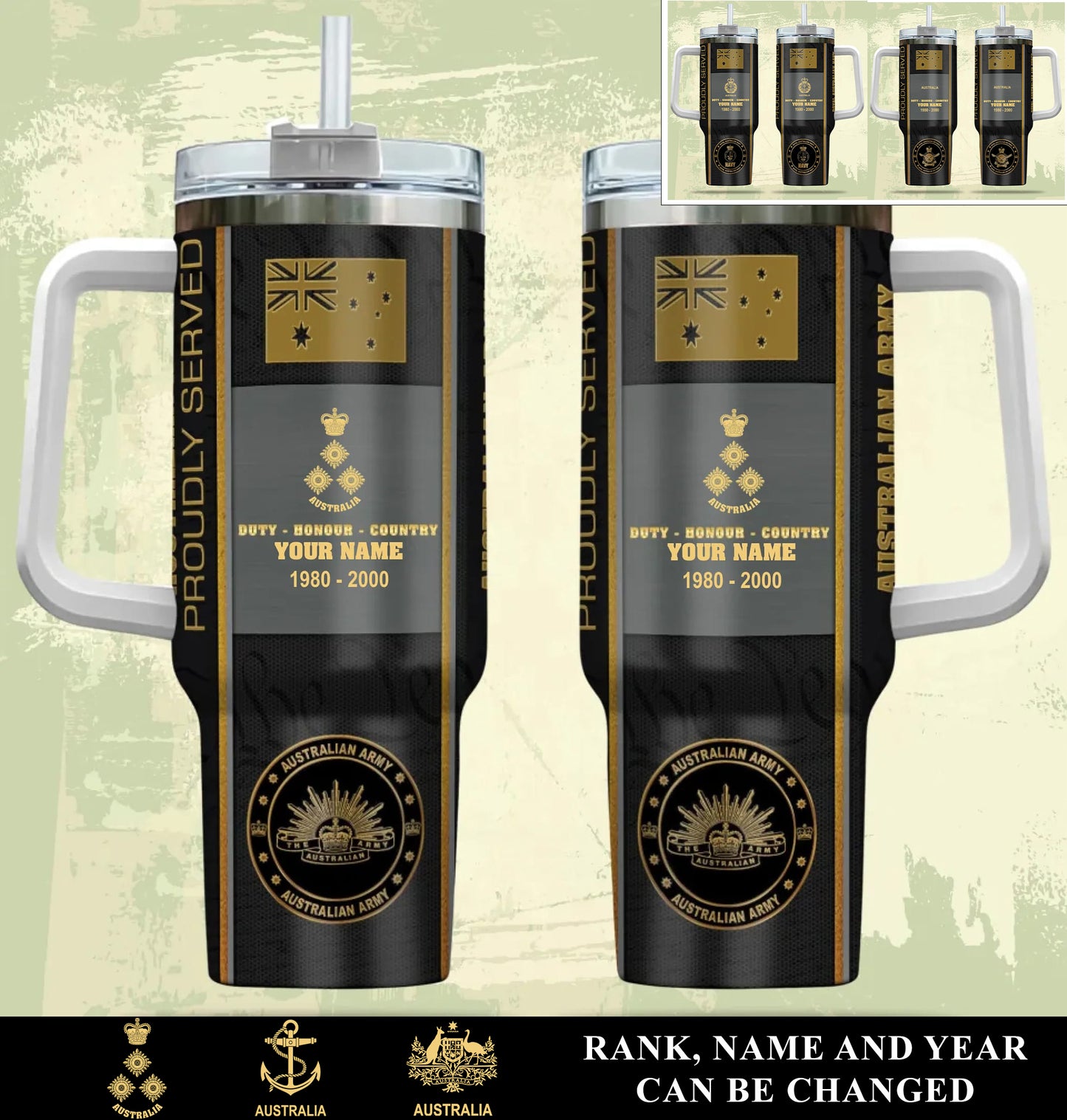 Personalized Australia Veteran/ Soldier With Rank, Year And Name Camo Tumbler - 17434656