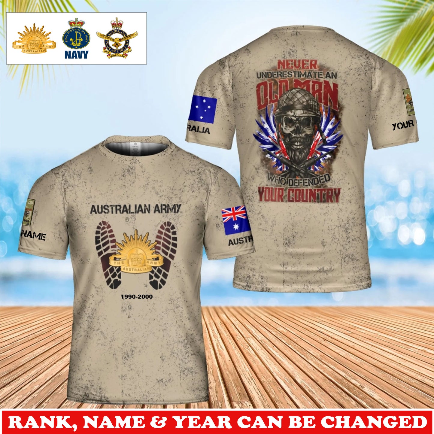 Personalized Australia Soldier/Veteran Camo with Rank, Name and Year T-Shirt All Over Printed - 17760384
