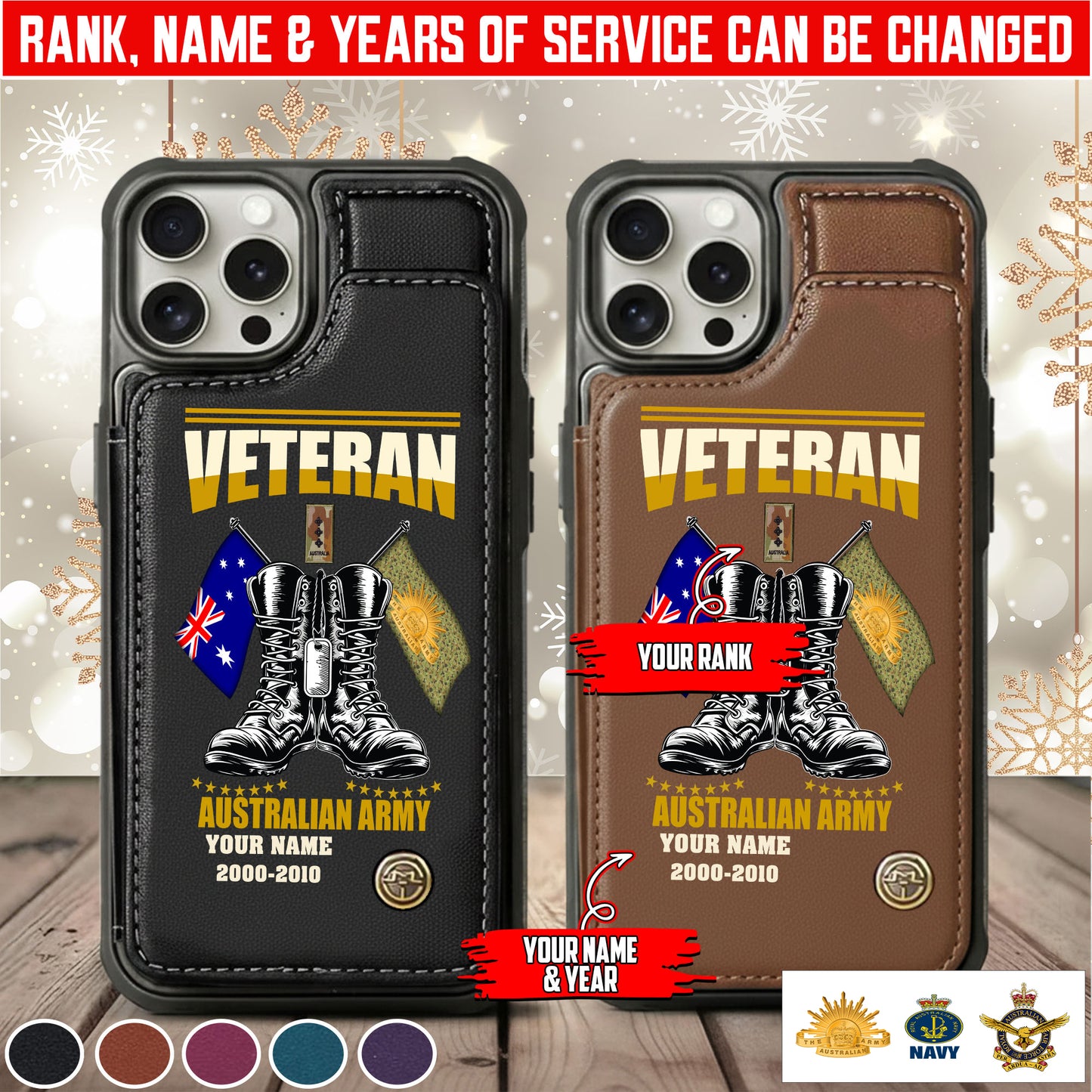 Personalized Australia Soldier/Veteran Camo with Name, Rank and Year Leather Flip Phone Case - 17648928