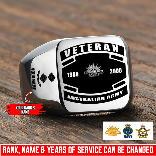 Personalized Australia Soldier/Veteran with Name, Year and Rank Engraved Men’s Ring - 17647200