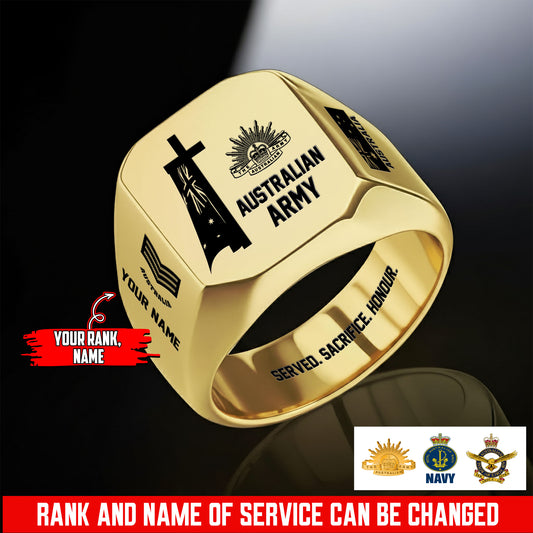 Personalized Australia Soldier/Veteran with Name and Rank Engraved Men’s Ring - 17653248