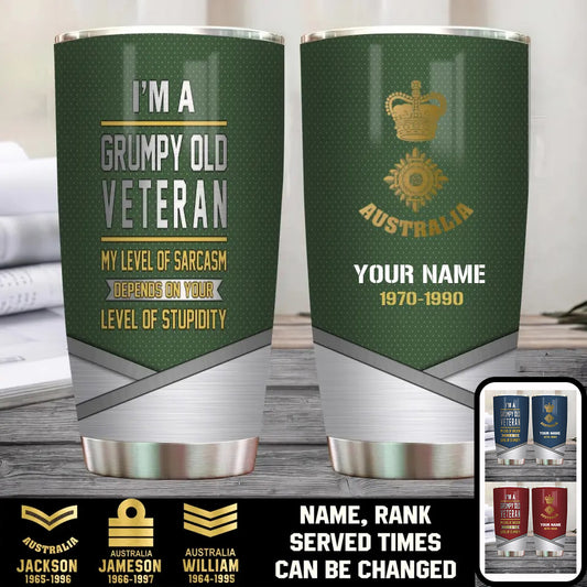 Personalized Australia Veteran/ Soldier With Rank Name And Year Tumbler - Gold Rank - 0302240015