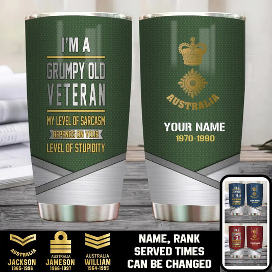 Personalized Australia Veteran/ Soldier With Rank Name And Year Tumbler - Gold Rank - 1909230001