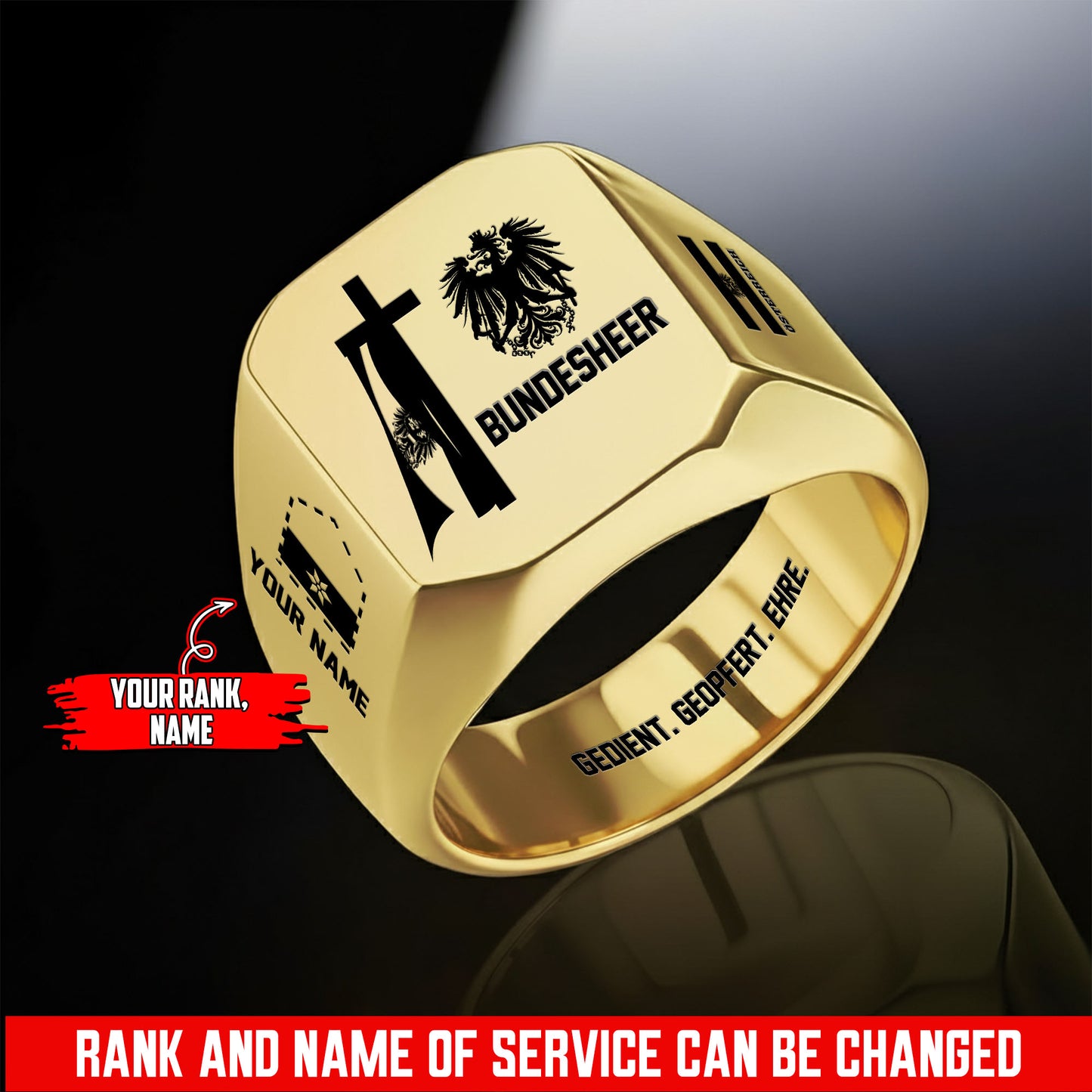 Personalized Austria Soldier/Veteran with Name and Rank Engraved Men’s Ring - 17653248