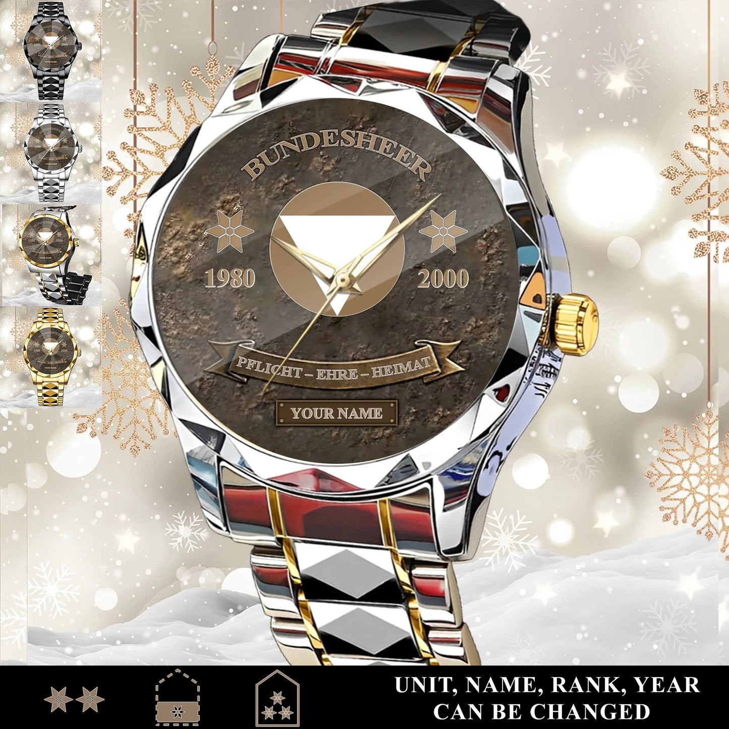 Personalized Austria Soldier/Veteran with Name, Year and Rank Diamond-Cut Bezel Watch - 17649792