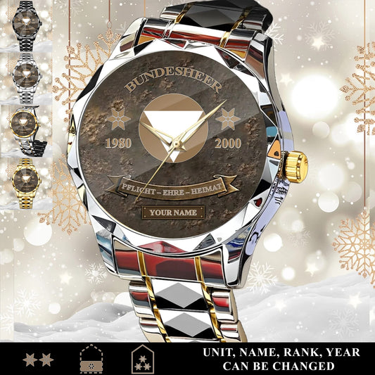 Personalized Austria Soldier/Veteran with Name, Year and Rank Diamond-Cut Bezel Watch - 17649792