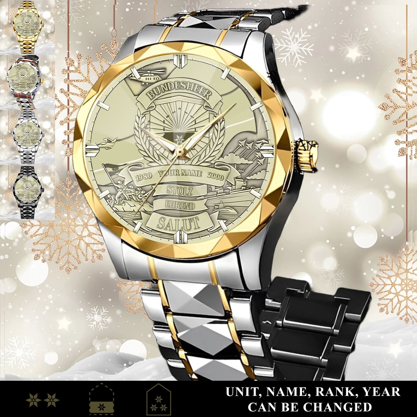 Personalized Austria Soldier/Veteran with Name, Year and Rank Diamond-Cut Bezel Watch - 17651520
