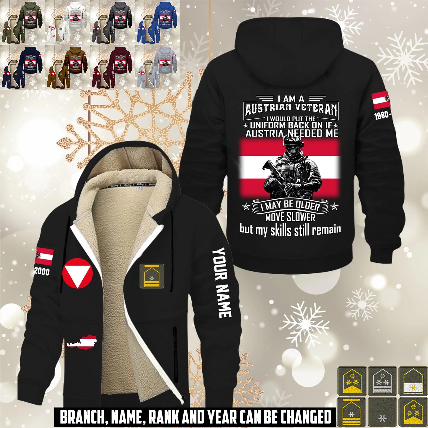 Personalized Austria Soldier/ Veteran With Name, Year And Rank Hoodie Zip Velvet Coat - 1765929600