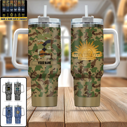 Personalized Australian Soldier/ Veteran Camo With Name And Rank 40oz Tumbler 3D Printed - 17060544