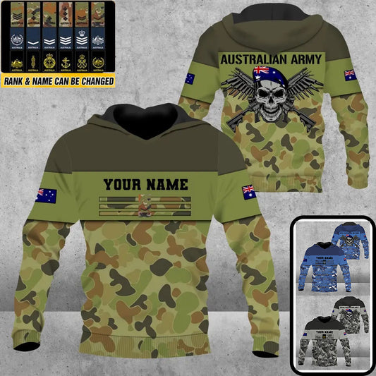 Personalized Australian Soldier/ Veteran Camo With Name And Rank Hoodie 3D Printed -111223001