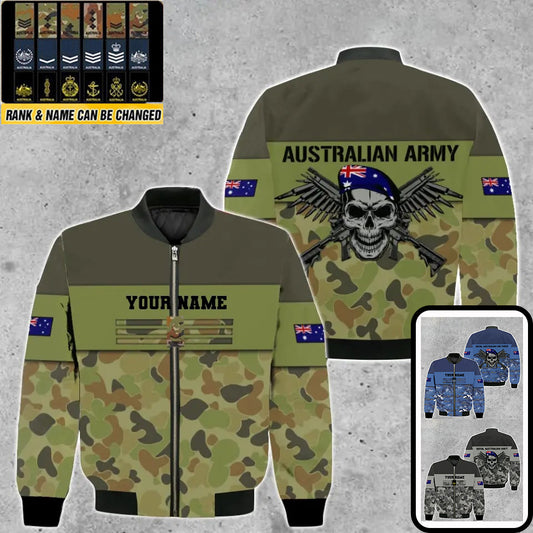 Personalized Australian Soldier/ Veteran Camo With Name And Rank Bomber Jacket Printed -111223001