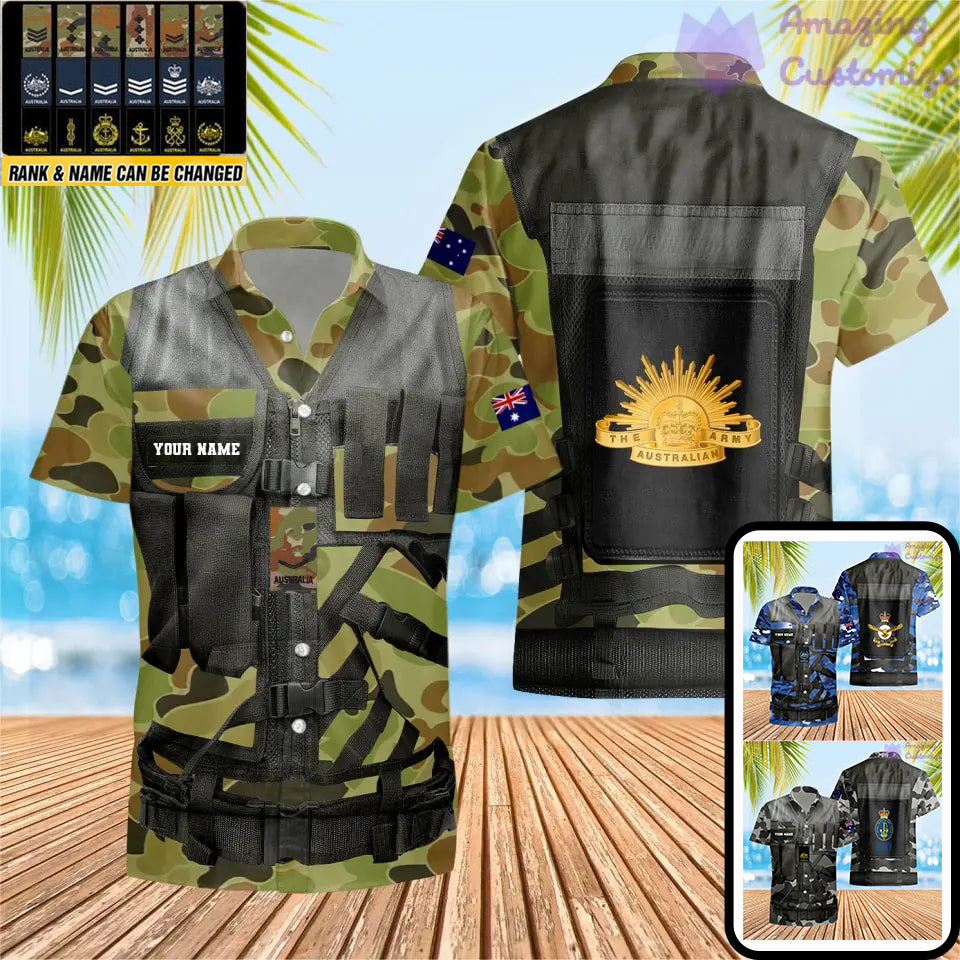 Personalized Australian Soldier/ Veteran Camo With Name And Rank Hawaiin Shirt 3D Printed  - 17049312