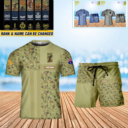 Personalized Australia Soldier/ Veteran Camo With Name And Rank Combo T-Shirt + Short 3D Printed  - 07042401QA