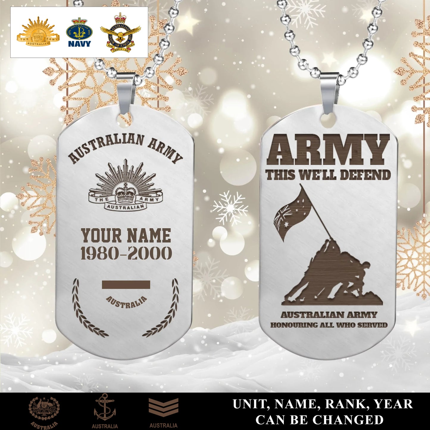 Personalized Australia Soldier/Veteran with Rank, Name & Year Dog Tag Necklace - 17657568