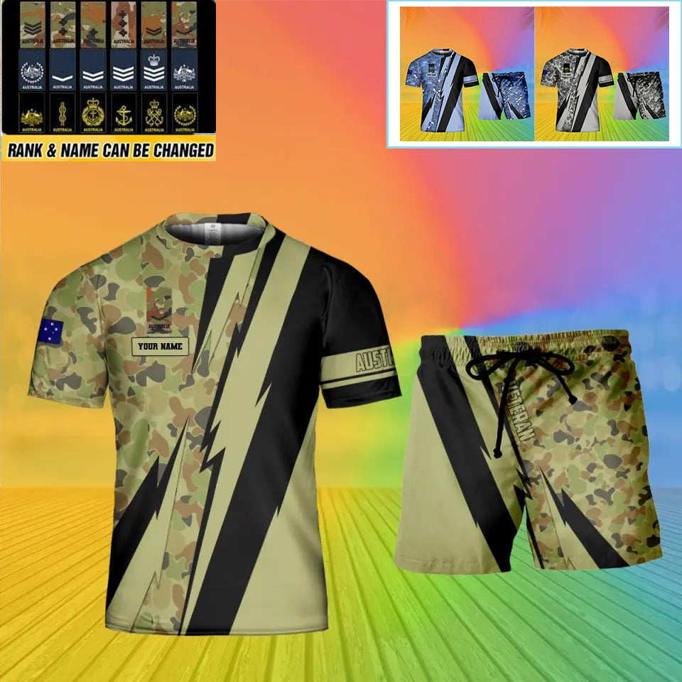 Personalized Australia Soldier/ Veteran Camo With Name And Rank Combo T-Shirt + Short 3D Printed  - 17095968