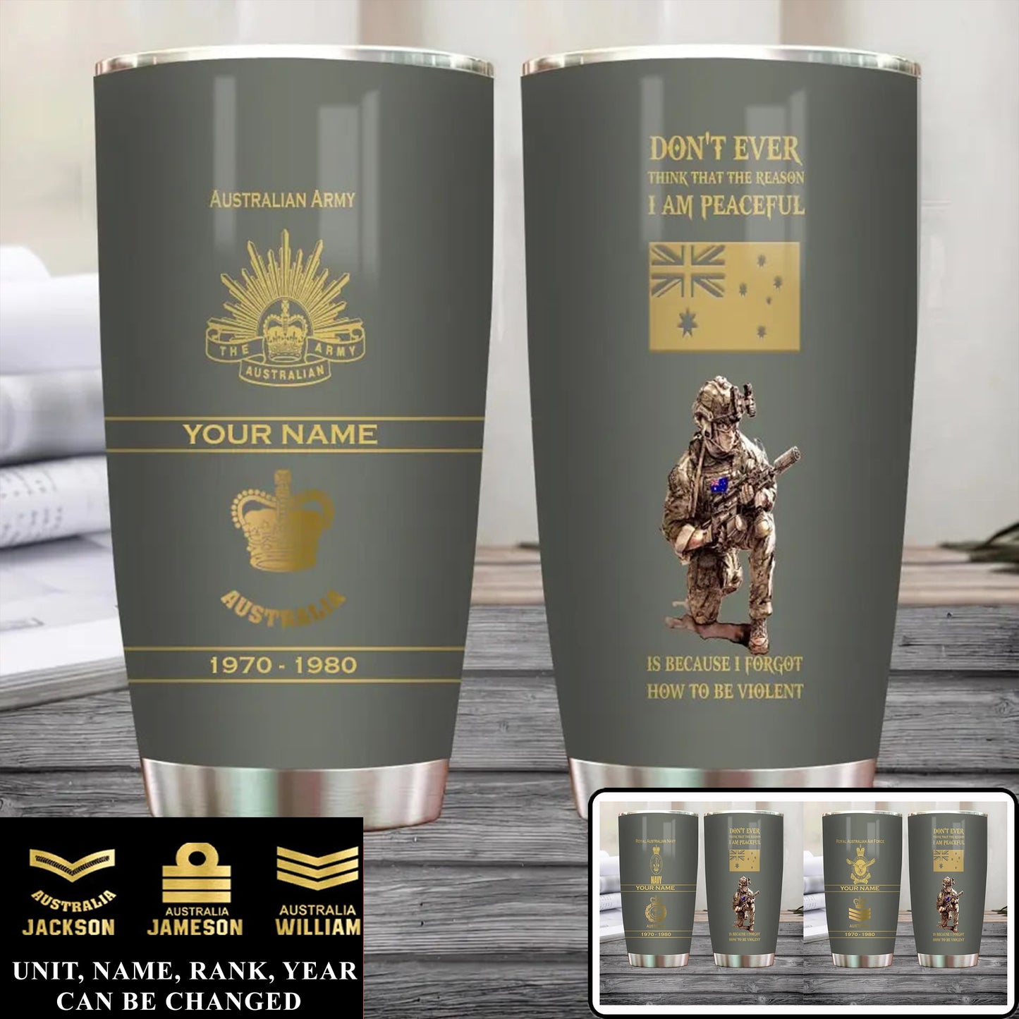 Personalized Australia Veteran/ Soldier With Rank, Year And Name Tumbler - 17180640