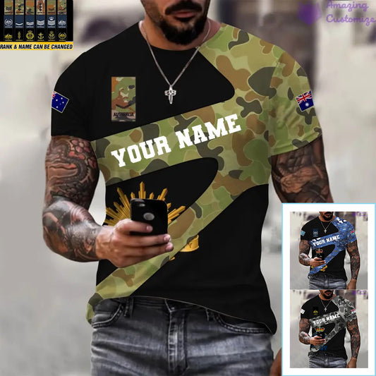 Personalized Australia Soldier/ Veteran Camo With Name And Rank T-Shirt 3D Printed  - 3001240001
