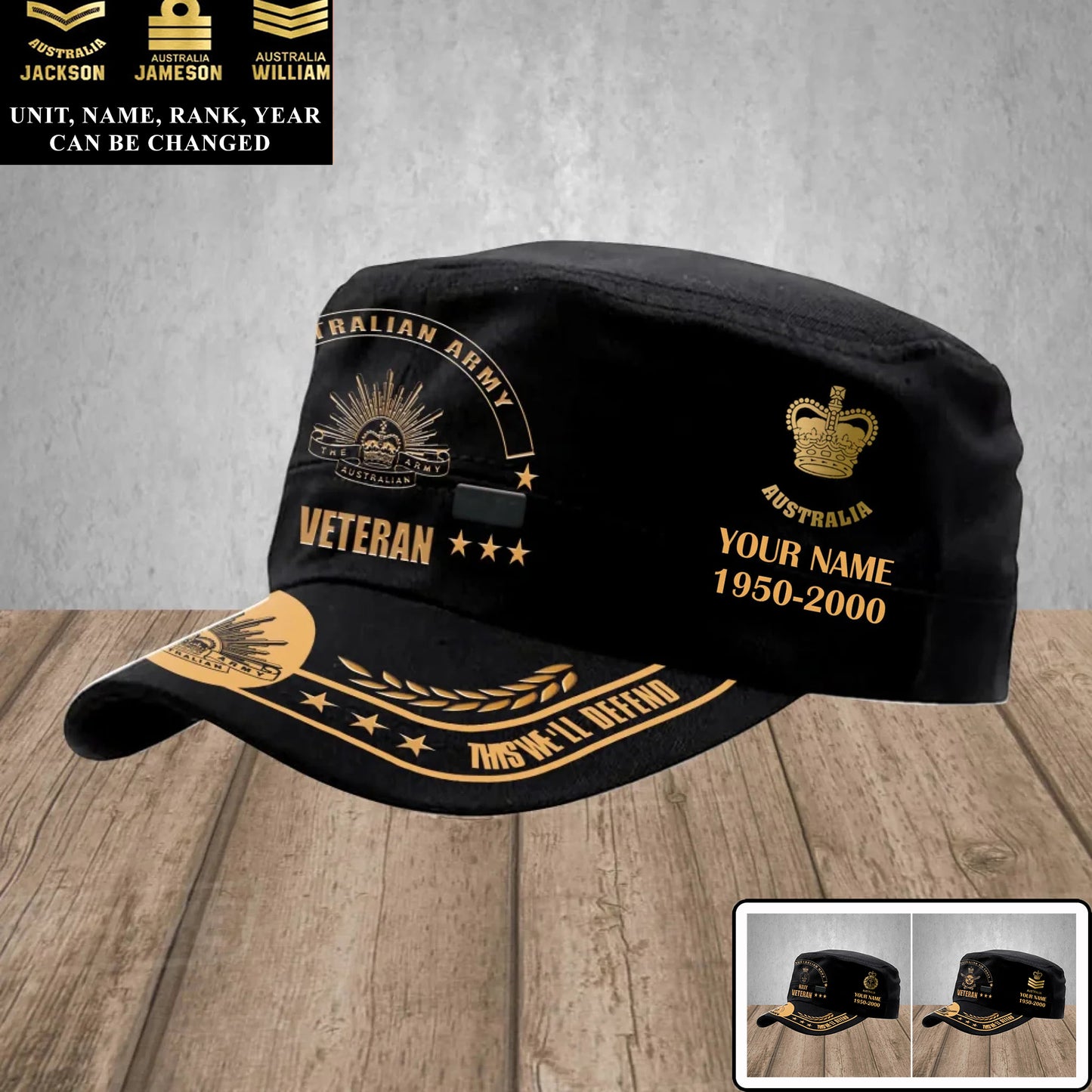 Personalized Australia Soldier/ Veteran With Name, Rank And Year Military Cap - 17392320