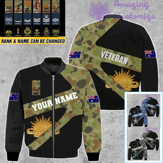 Personalized Australian Soldier/ Veteran Camo With Name And Rank Bomber Jacket 3D Printed  - 300124QA
