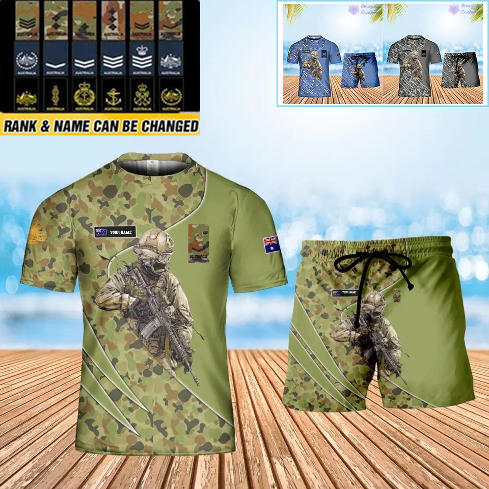 Personalized Australia Soldier/ Veteran Camo With Name And Rank Combo T-Shirt + Short 3D Printed  - 17157312