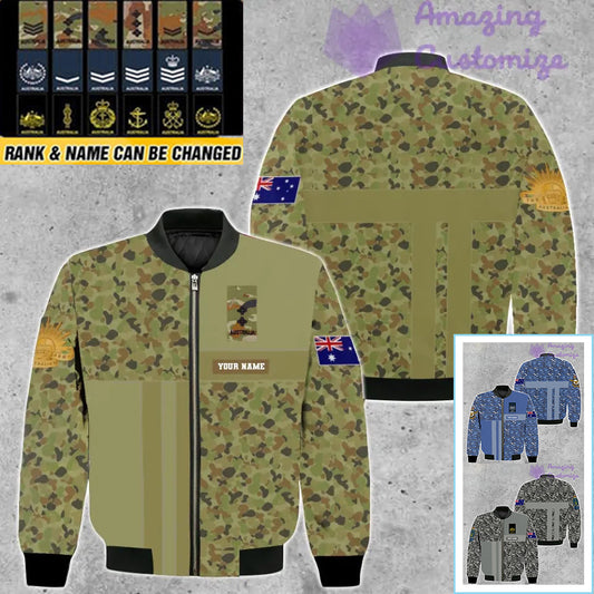 Personalized Australia Soldier/ Veteran Camo With Name And Rank Bomber Jacket 3D Printed  - 07052401QA
